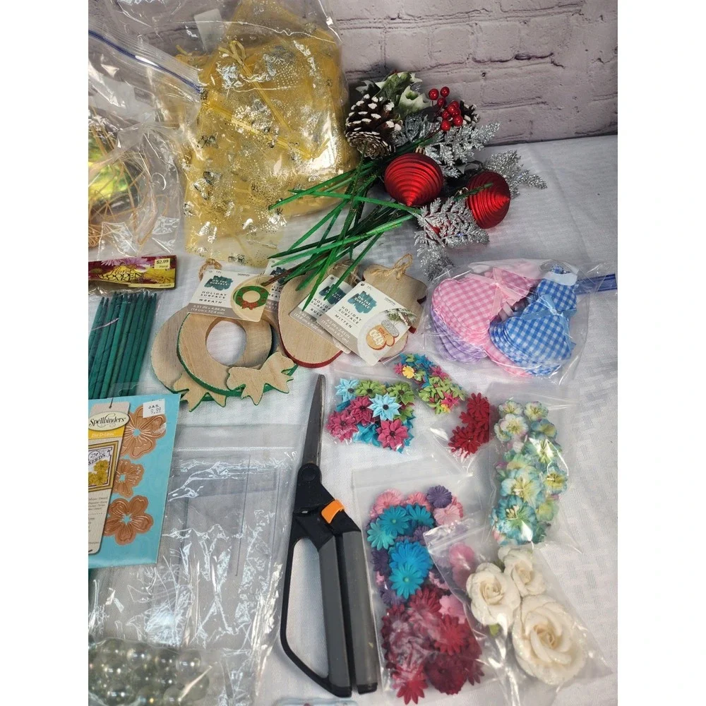Lot of Mixed Craft Supplies New & Used Assorted Floral, Scrapbooking, Sewing Etc